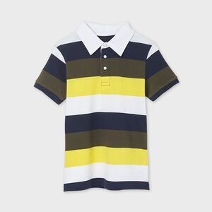 Size 12 Boys Mayoral Striped Polo Shirt - Blue, Yellow, White, Olive